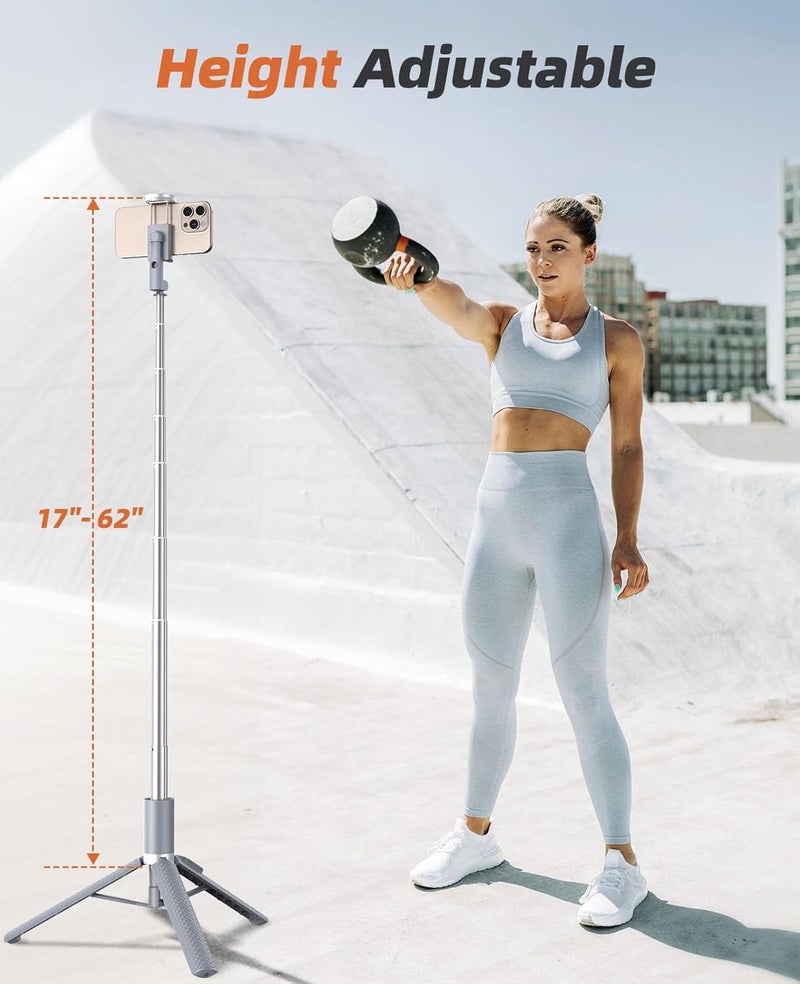 Vimose 62" Phone Tripod & Selfie Stick, Tripod for iPhone with Remote, All-in-1 Cell Phone Stand, Portable, Extendable Stand for Selfies Video Recording Vlog, Compatible with iPhone Android (Grey) - Image 3